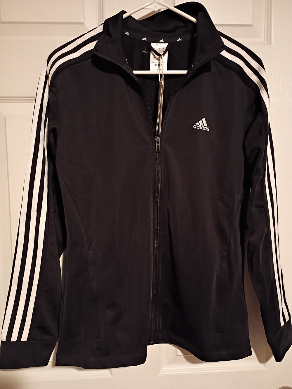 adidas Black Track Jacket with White Stripe Detail